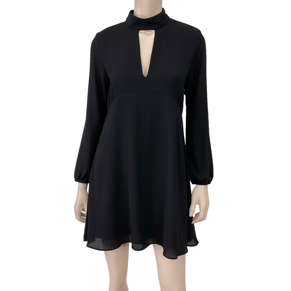 Three Eighty Two Dress Women XS Black Cutout Long Sleeve Mini Y2K